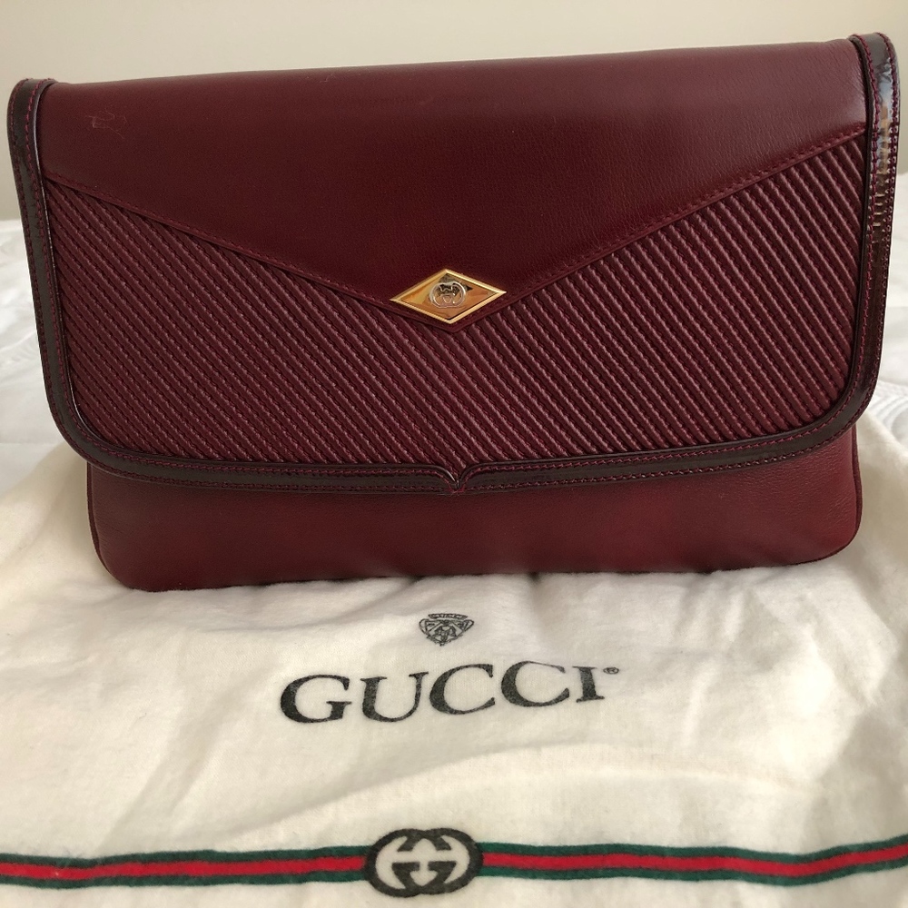 Gucci Burgundy Leather Convertible Envelope Clutch